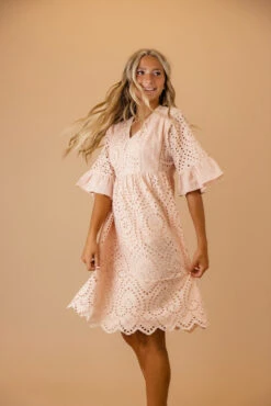 Falling For You Eyelet Dress In Blush