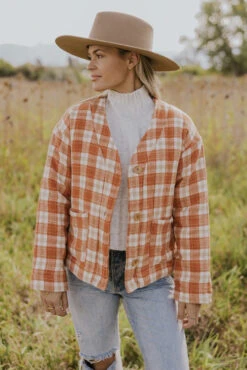 Blushing Red Plaid Jacket -Arla Fashion 7W4A7243
